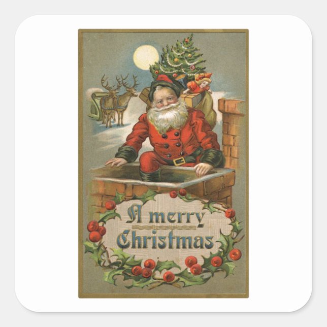 Carré STICKER vintage MERRY CHRISTMAS ENVELOPE SEAL (Devant)