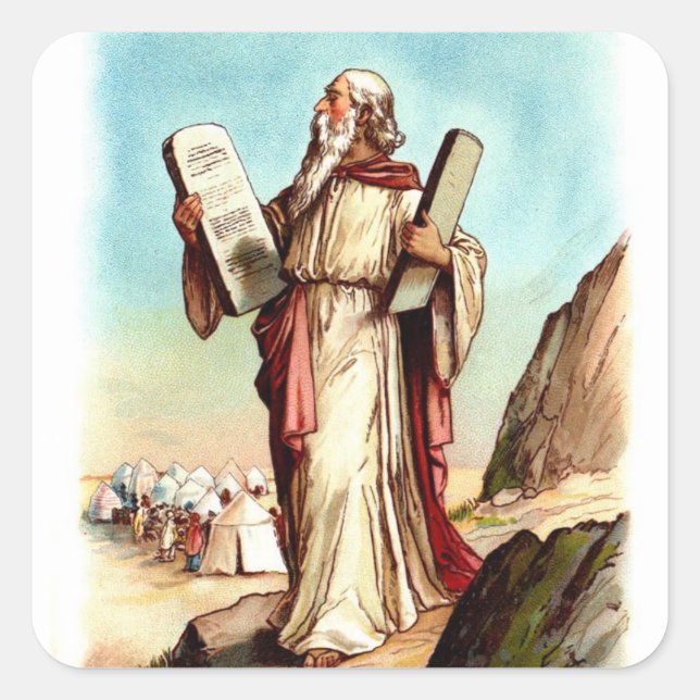 Carré Sticker vintage-Moïse et les dix commandements (Devant)