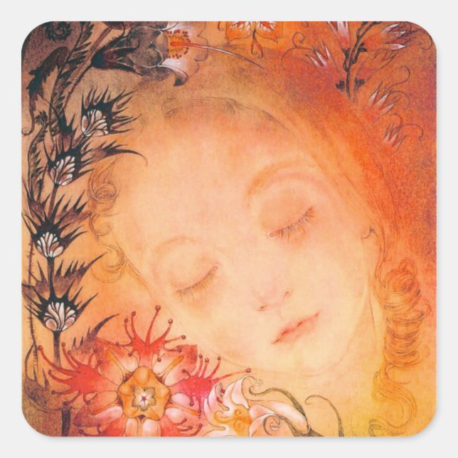 Carré Sticker Vintage pour fille couchant (Devant)