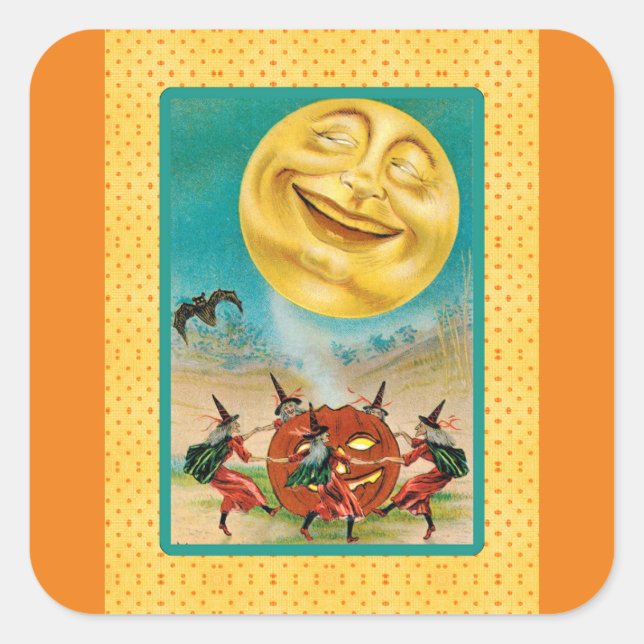 Carré Sticker vintage pour Halloween Chat Noir (Devant)