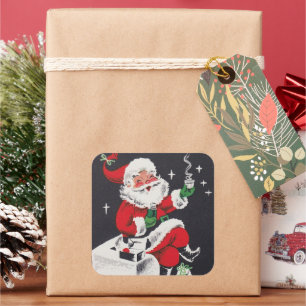 Carré sticker vintage rétro Christmas Holiday Père Noël
