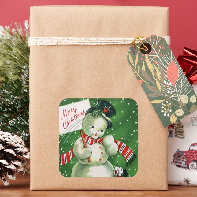 Carré sticker vintage rétro Christmas Holiday snowman (vacances)