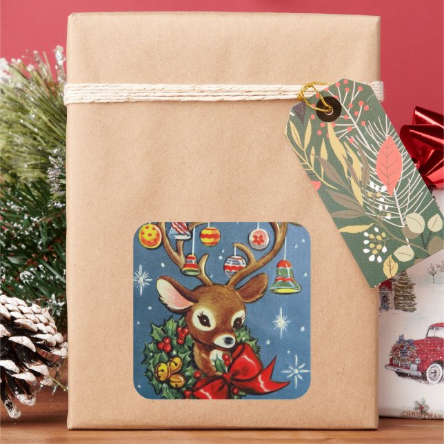 Carré sticker vintage rétro Noël rennes Vacances (vacances)