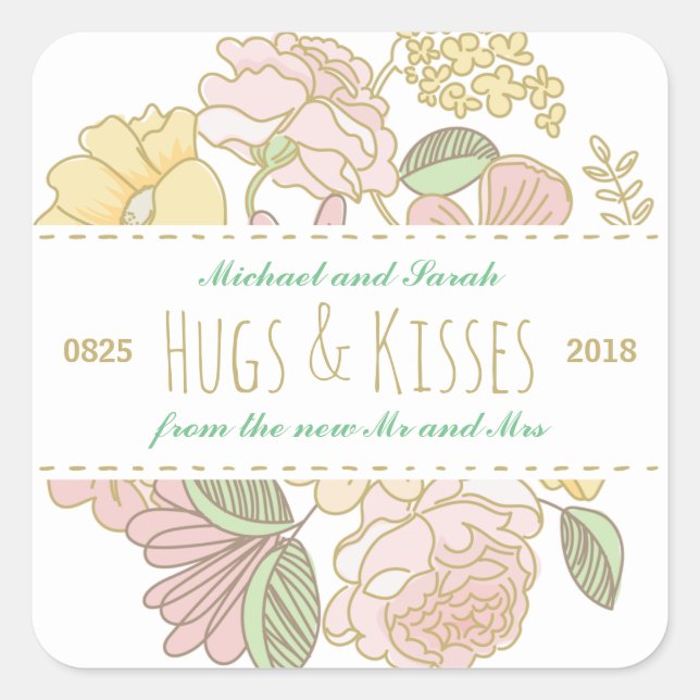 Carré Sticker vintage Rustique Floral Spring Wedding Fav (Devant)