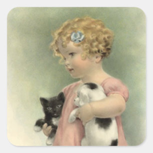 Carré Sticker Vintage Victorian Strays Animal Rescue Cat