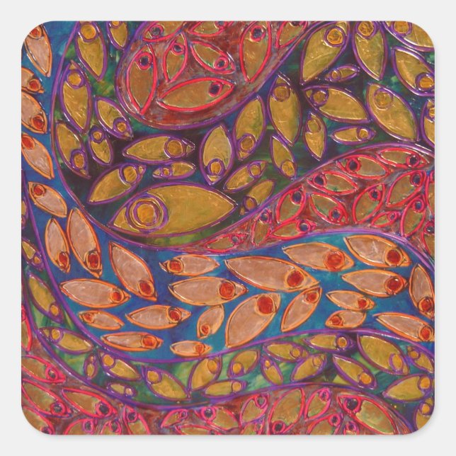 Carré sticker water paon (peinture) (Devant)