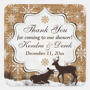 Carré Sticker Wedding shower de Burlap Rustique, Snowfla