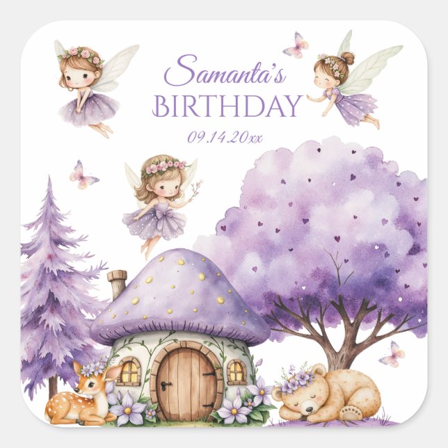 Carré Sticker Whimsical Fairy Anniversaire Enchanted (Devant)