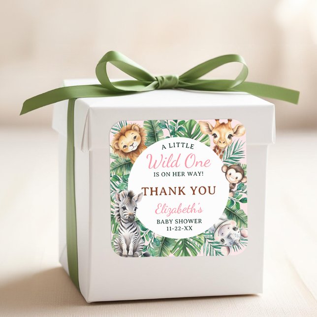 Carré Sticker Wild One Safari Girl Baby shower Merci (Favor Sticker)