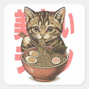 Carré Sticker Yummy Ramen Kitten