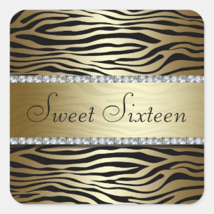 Carré Sticker Zebra Gold avec Faux Jewels
