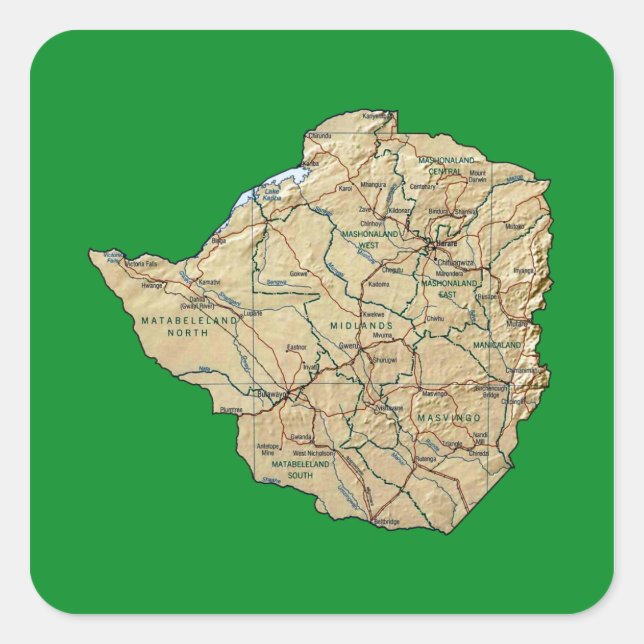 Carré Sticker Zimbabwe Map (Devant)