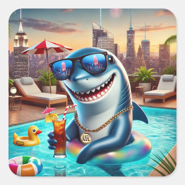 Carré Sticker Zodiac de requin Super Cute Aries (Devant)