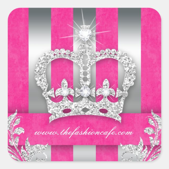 Carré Stripes Sticker Bijoux Couronne rose Argent (Devant)