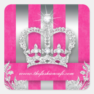 Carré Stripes Sticker Bijoux Couronne rose Argent