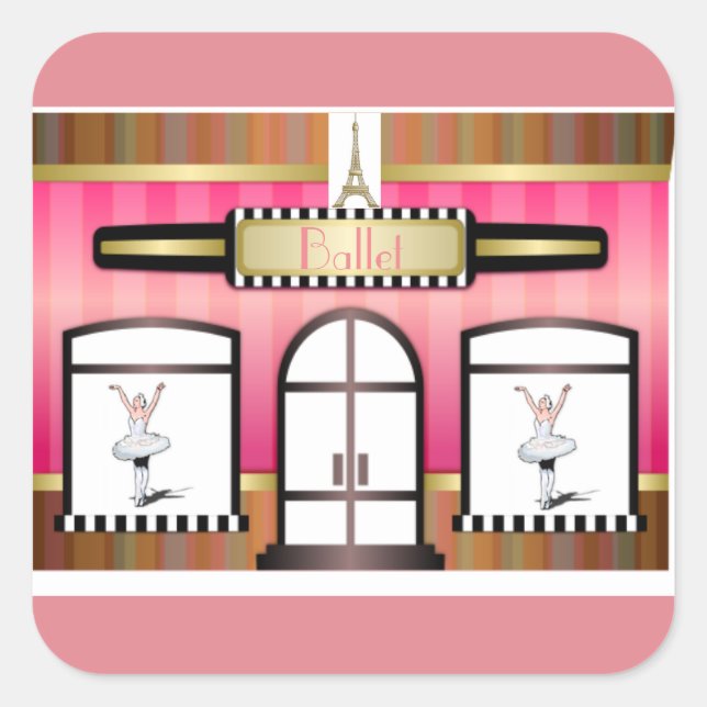 Carré Studio de danse de ballet français Sticker rose (Devant)