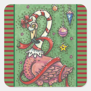 CARRÉ SUCRE DE CANNE PINK FLAMANT ROSE CHRISTMAS STICKER