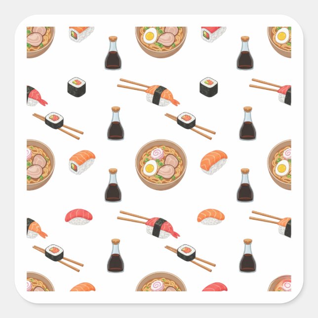 Carré Sushi and Ramen Pattern Design Sticker (Devant)
