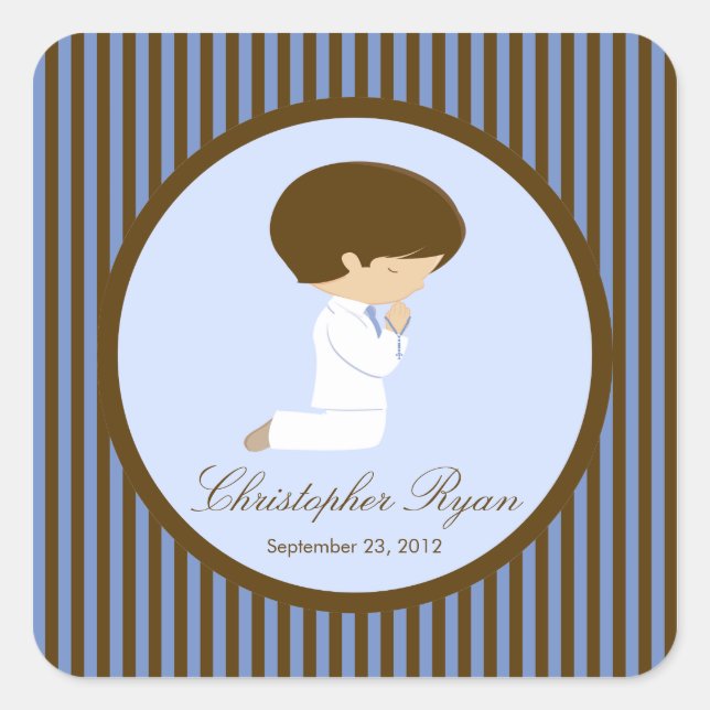 Carré Sweet Boy First Holy Communion Sticker Brown (Devant)