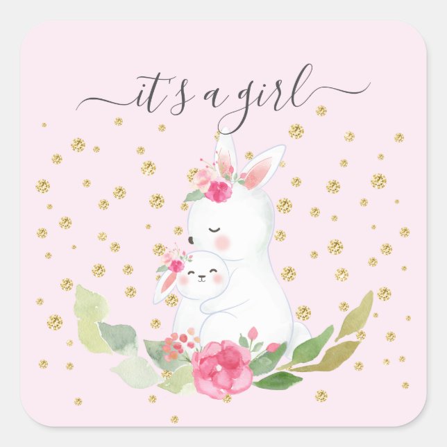 Carré Sweet Bunny It'a Girl Favor Sticker (Devant)