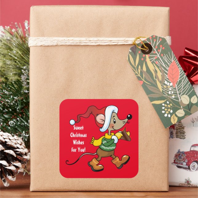 Carré Sweet Christmas Wings Souris sticker de vacances (vacances)