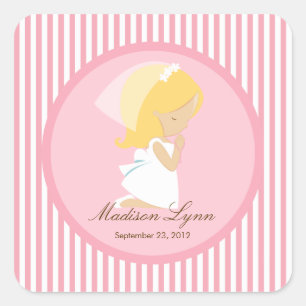 Carré Sweet Girl First Holy Communion Sticker rose