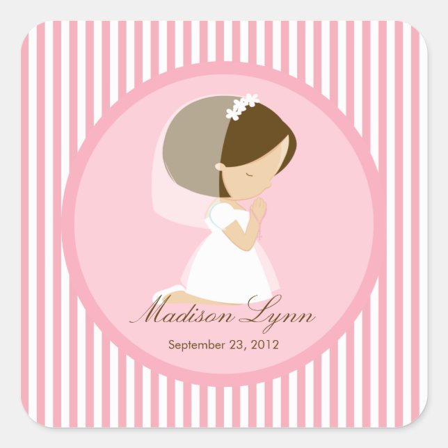 Carré Sweet Girl First Holy Communion Sticker rose (Devant)