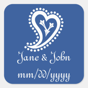 Carré Sweet Paisley Hearts en Sticker Bleu