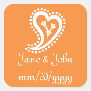 Carré Sweet Paisley Hearts in Orange Sticker