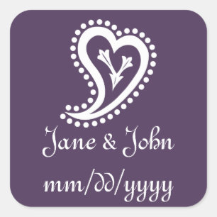 Carré Sweet Paisley Hearts in Purple Sticker