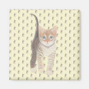 Carré Tabby Chat Magnet sur Jaune