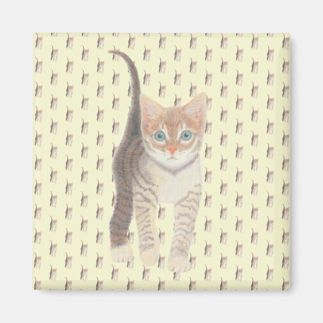 Carré Tabby Chat Magnet sur Jaune (Devant)