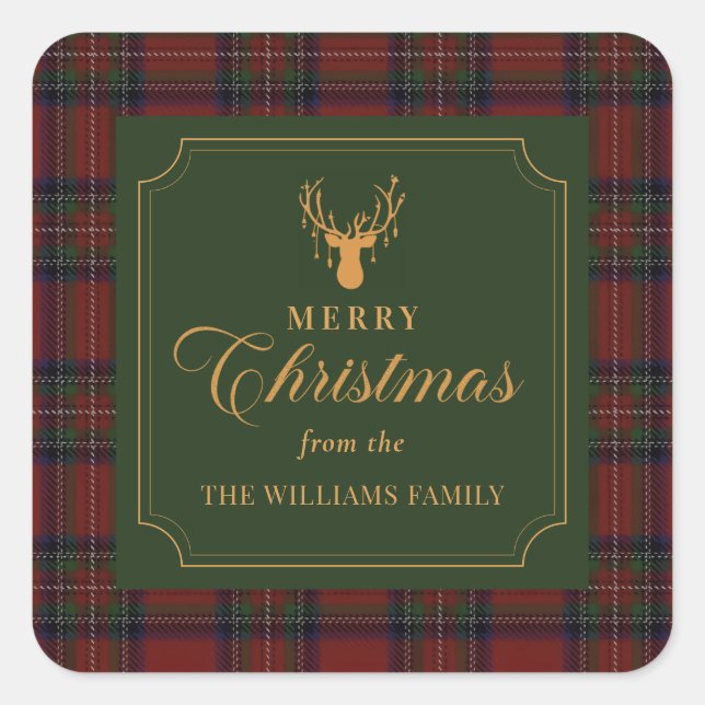 Carré Tartan Plaid Merry Christmas Family Sticker  (Devant)