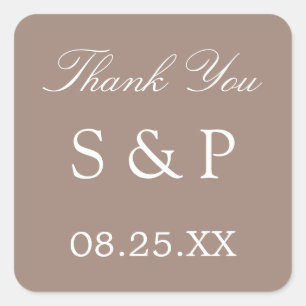 Carré Taupe Mariage Favor Sticker Merci