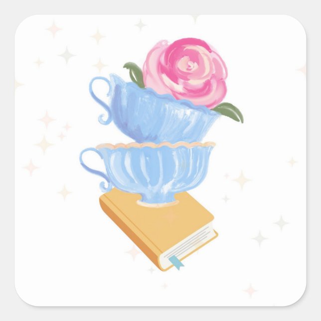 Carré Teacup Book Lover Sticker | Cozy Reading Decal (Devant)