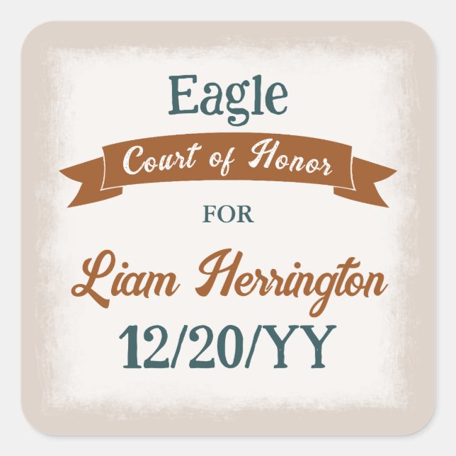 Carré Teal Green, Copper Brown Party Favor Sticker (Devant)