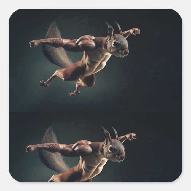 Carré Tiny Titan – Minimal Surreal Squirrel Sticker (Devant)