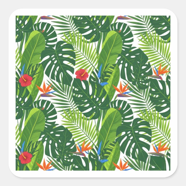 Carré Tropical Leaves Floral Pattern Art Sticker (Devant)