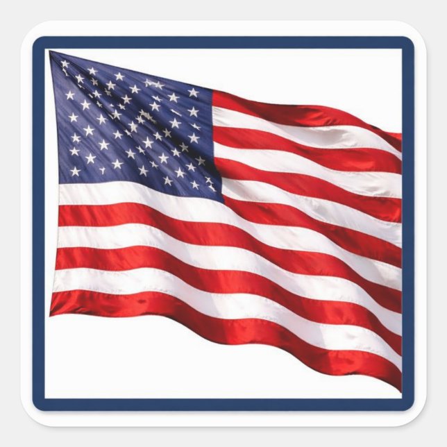 Carré USA American Flag Square Sticker – Blue Border  (Devant)