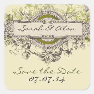 Carré Vert Vintage Floral Économisez Le Sticker Date