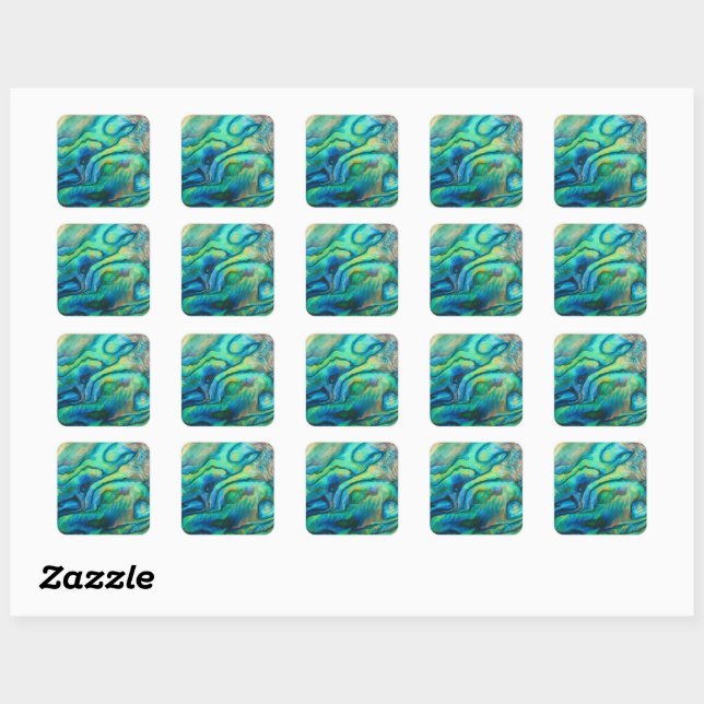 Carré Vibrant Watercolor Abalone Shell Art Sticker (Feuille)