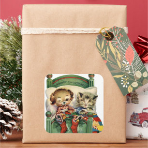 Carré Vintage Christmas Holiday sticker animal de compag