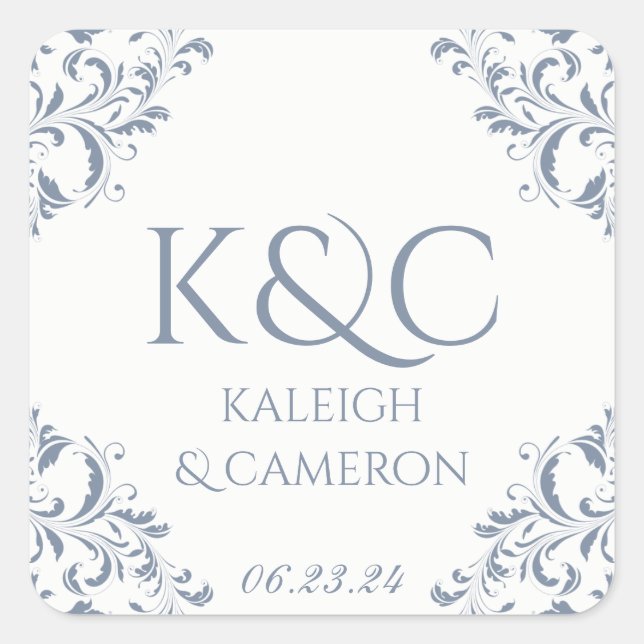 Carré Vintage Mariage Étiquette -Nadine (Dusty Blu (Devant)