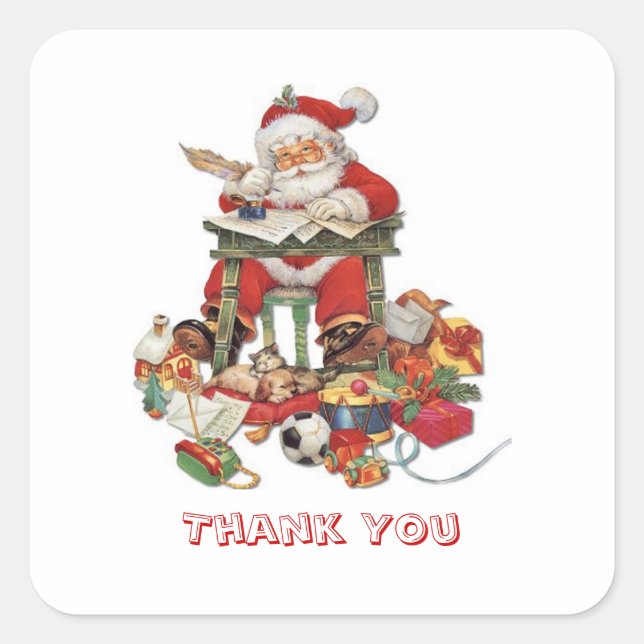 Carré Vintage Santa Christmas Merci Sticker (Devant)
