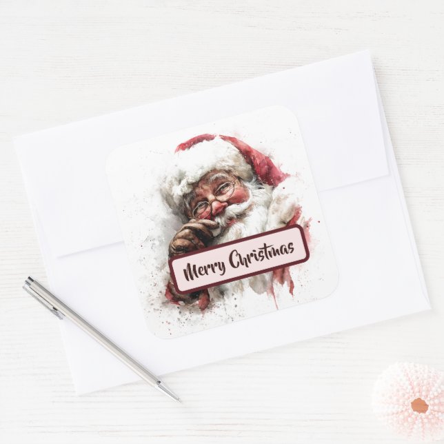 Carré Vintage Santa Photo & Merry Christmas Sticker (Enveloppe)