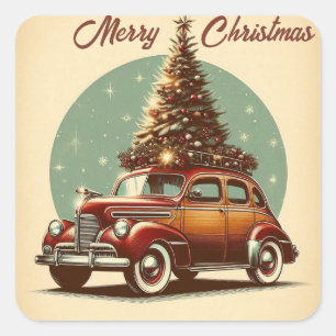 Carré Voiture vintage et Sticker sapin de Noël