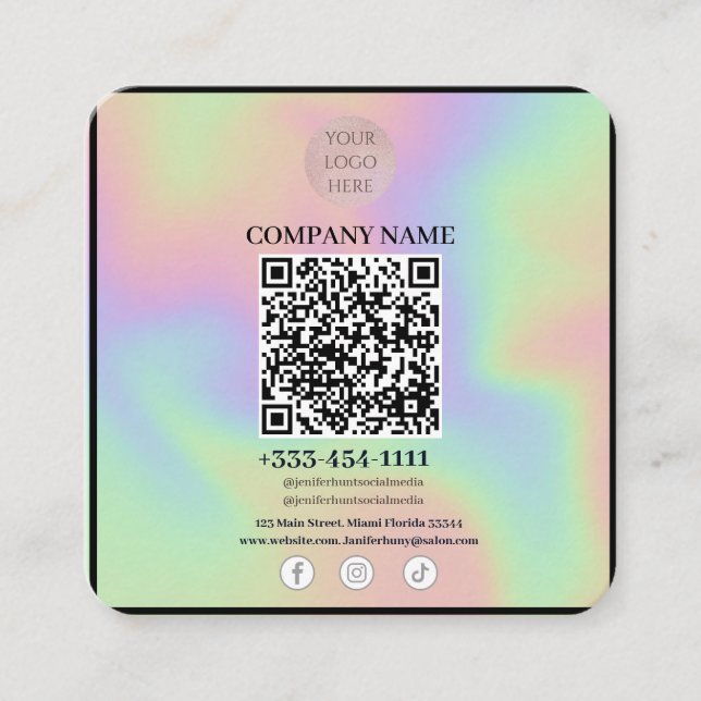 Carré Votre logo avec Carte de visite de code QR (Devant)
