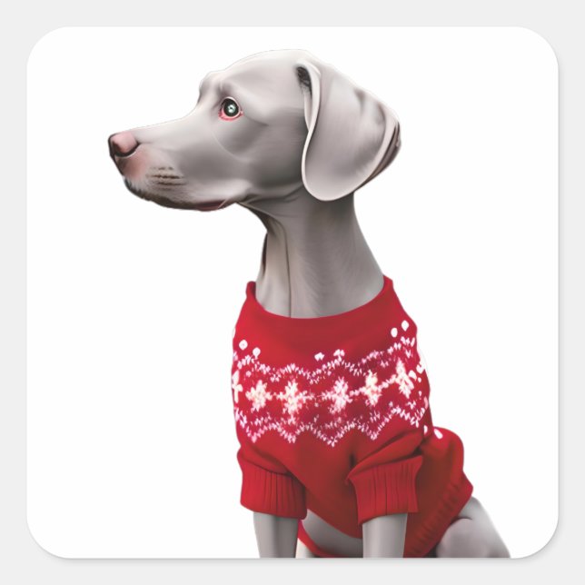 Carré Weimaraner dans Sticker Sweater de Noël (Devant)