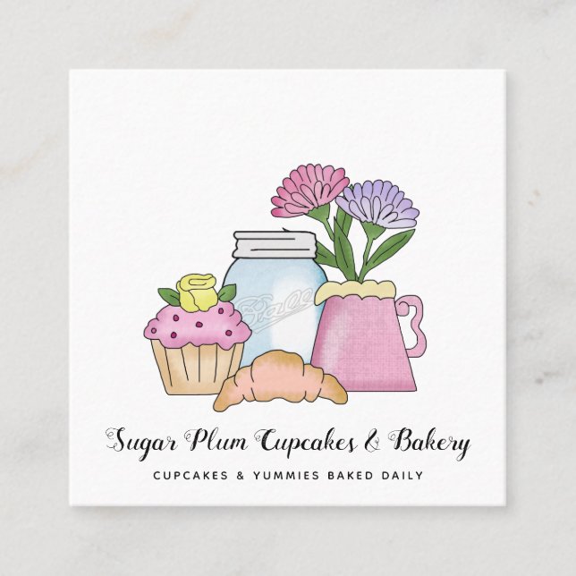 Carré Whimsical Country Cupcakes Carte de visite de boul (Devant)