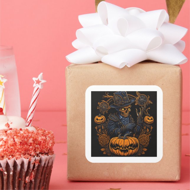 Carré Witch Cat Halloween Sticker | Spooky Gift Label (Fête)